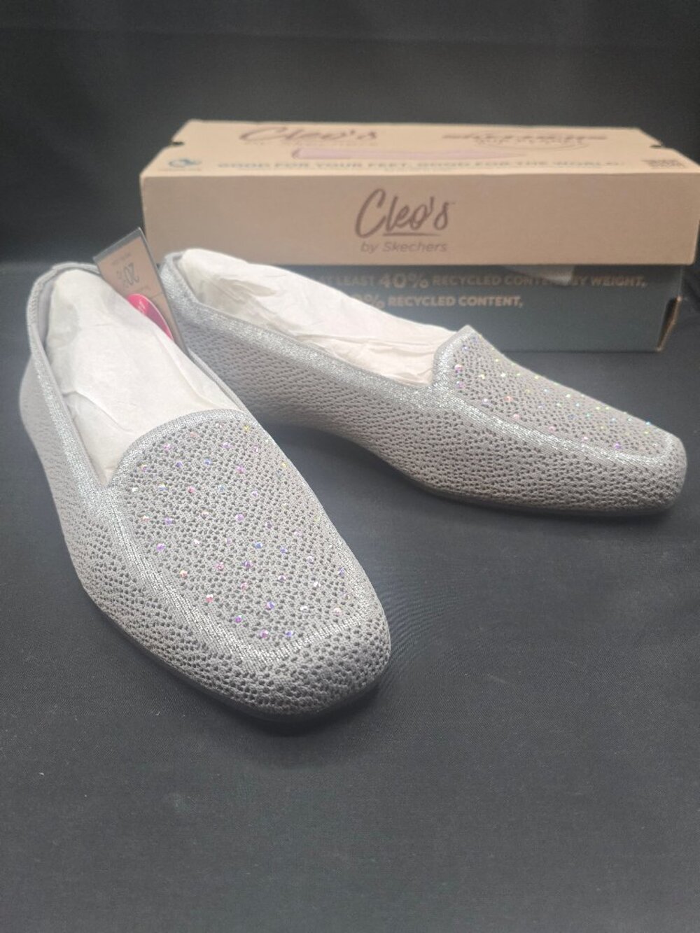Skechers Cleo Square Toe Recycled Vegan Rhinestone Loafers 7.5